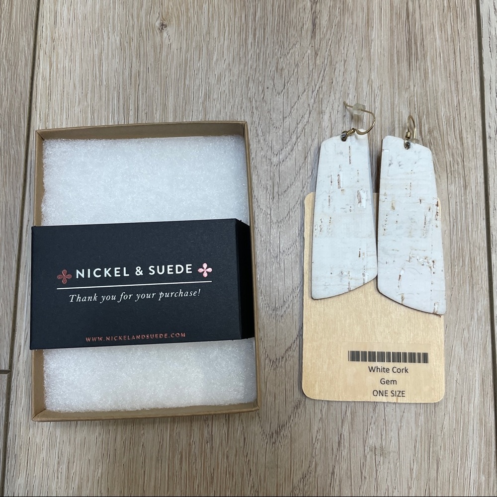 Nickel & Suede White Cork Gem Earrings